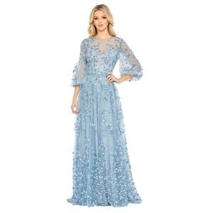Mac Duggal 79399 Blue Floral Embroidered Puff Sleeve Gown Dress Size 12 $798